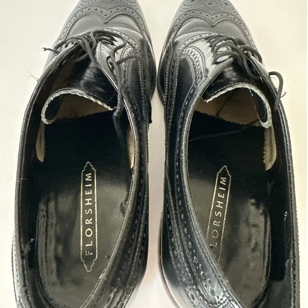 Florsheim Men's Oxford Dress Shoes 75912 Black Sz 9.5 3E Wingtip Classic Leather